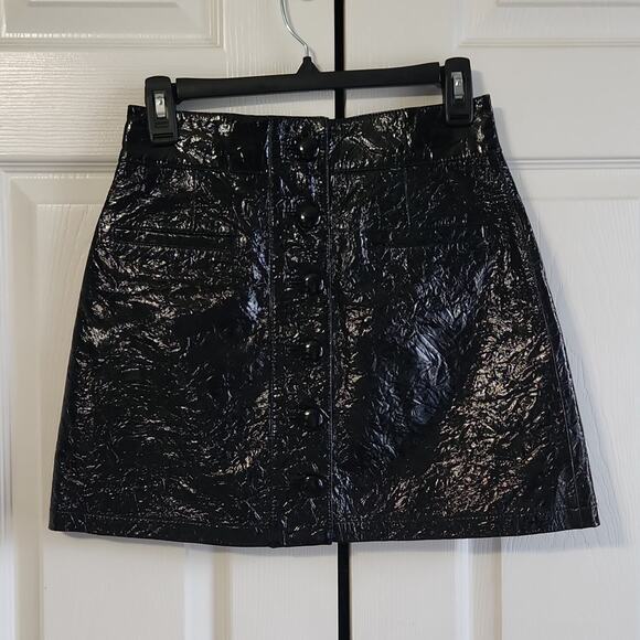 7 For All Man Kind Womens Black Leather Button Down Mini Skirt Size XS NWT $495 - Picture 1 of 16